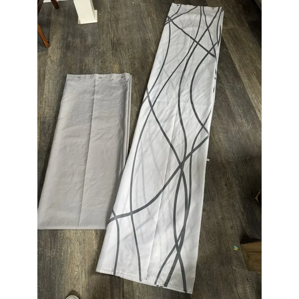 Set Of 2 Shower Curtains, Wavy Line Abstract Modern Striped Gray White 72wx83L